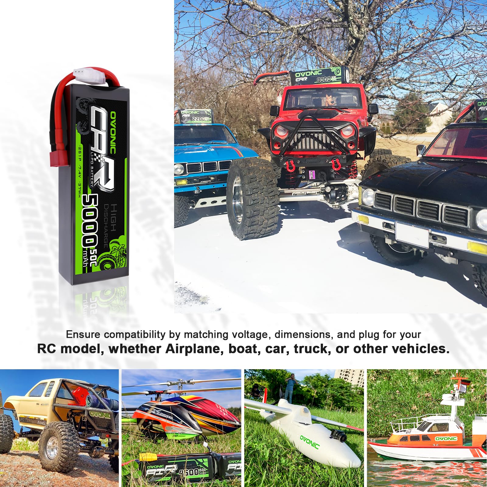 Amazon.com: OVONIC 7.4V Lipo Battery 5000mAh 50C 2S Lipo Battery