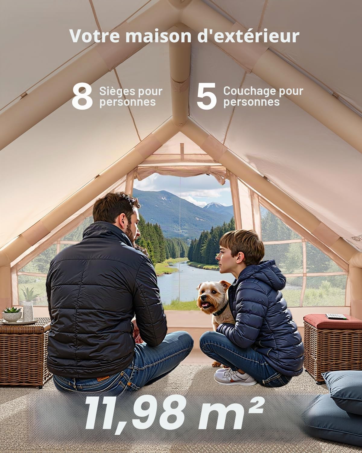 VEVOR Tente de Camping Gonflable Tente de Glamping 3 à 12 Personnes Oxford 300D Facile à Installer