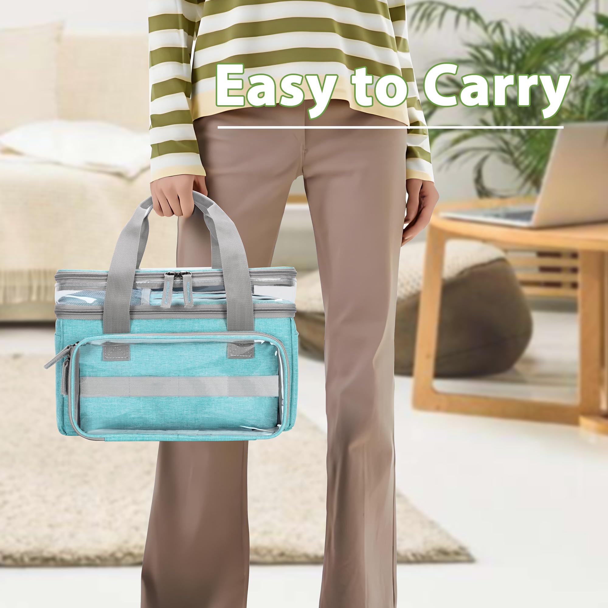 Luxja Bolsa Organizadora de Costura con Compartimento Transparente, Azul | Bolso Organizador de Costura grande con Separador Extraíble para Artículos de Costura (Solo Bolsa)