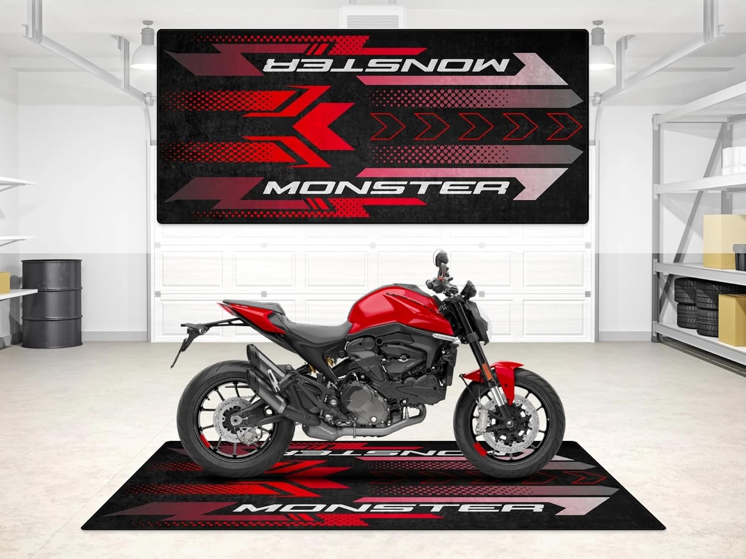Parking Mat for Monster Motorcycle Models, Display and Pit Mat, Washable Non-Slip Garage and Showroom Floor Mat, Rug (Size 2: 102 x 47/260 x 120 cm)