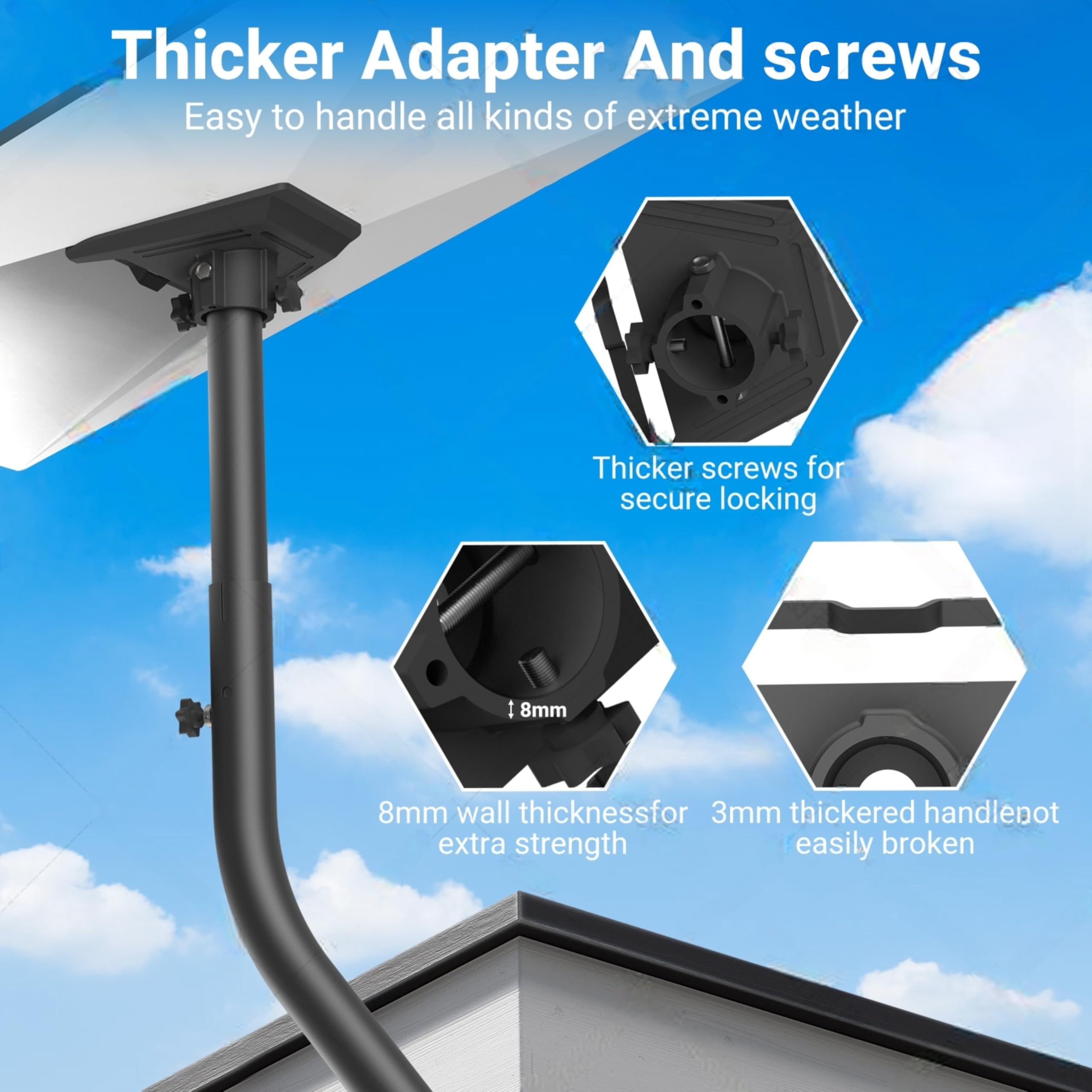 Starlink Gen 3 Mount Kit with Telescopic Rods for Wall & Roof, 180° Adjustable Thickned Heavy-Duty Pivot Mounting with Alloy Adapter (Iron Gray)