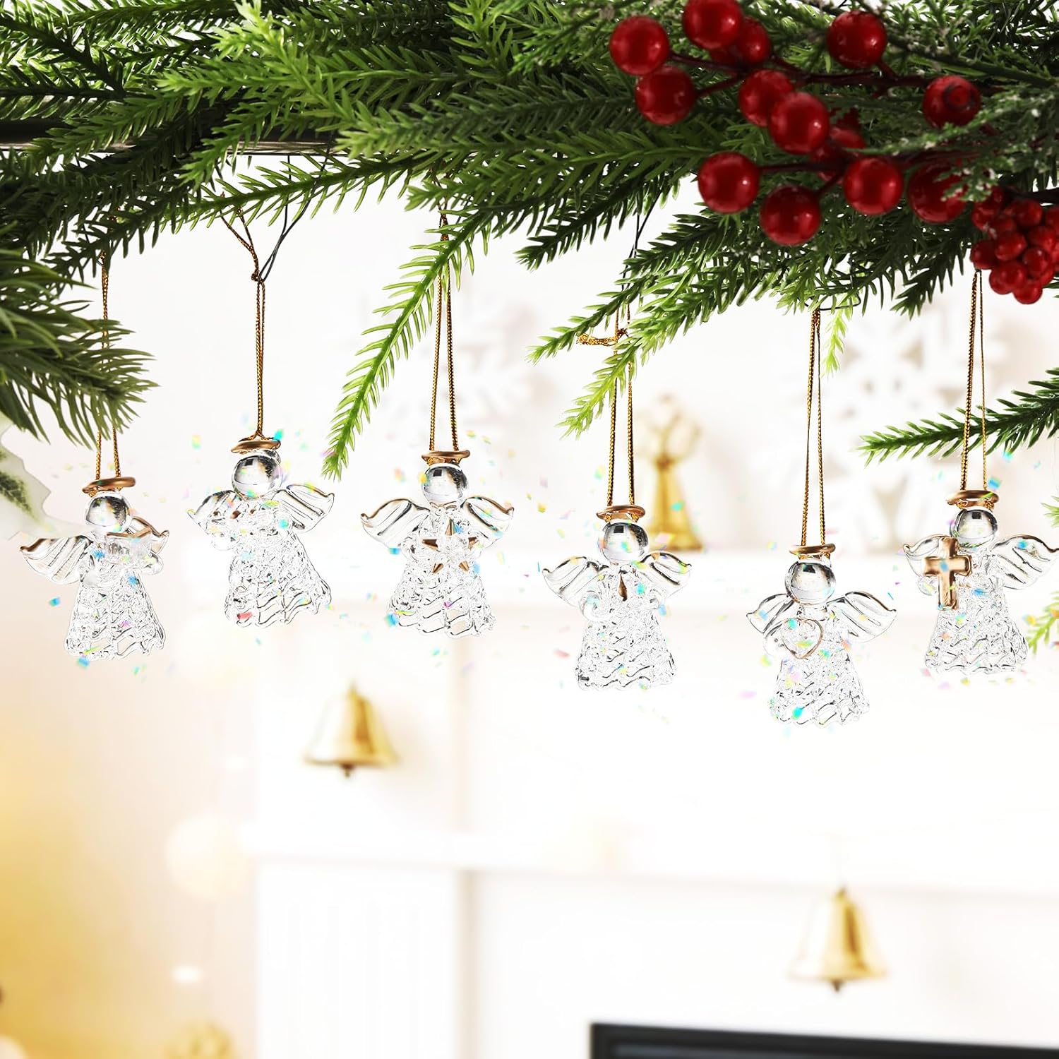 6 Pcs Glass Angel Figurines Valentines Day Crystal Ornaments Hanging Guardian Angel Gifts for Christian Church Easter Mother's Day Holiday Decor, 6 Styles - Image 5