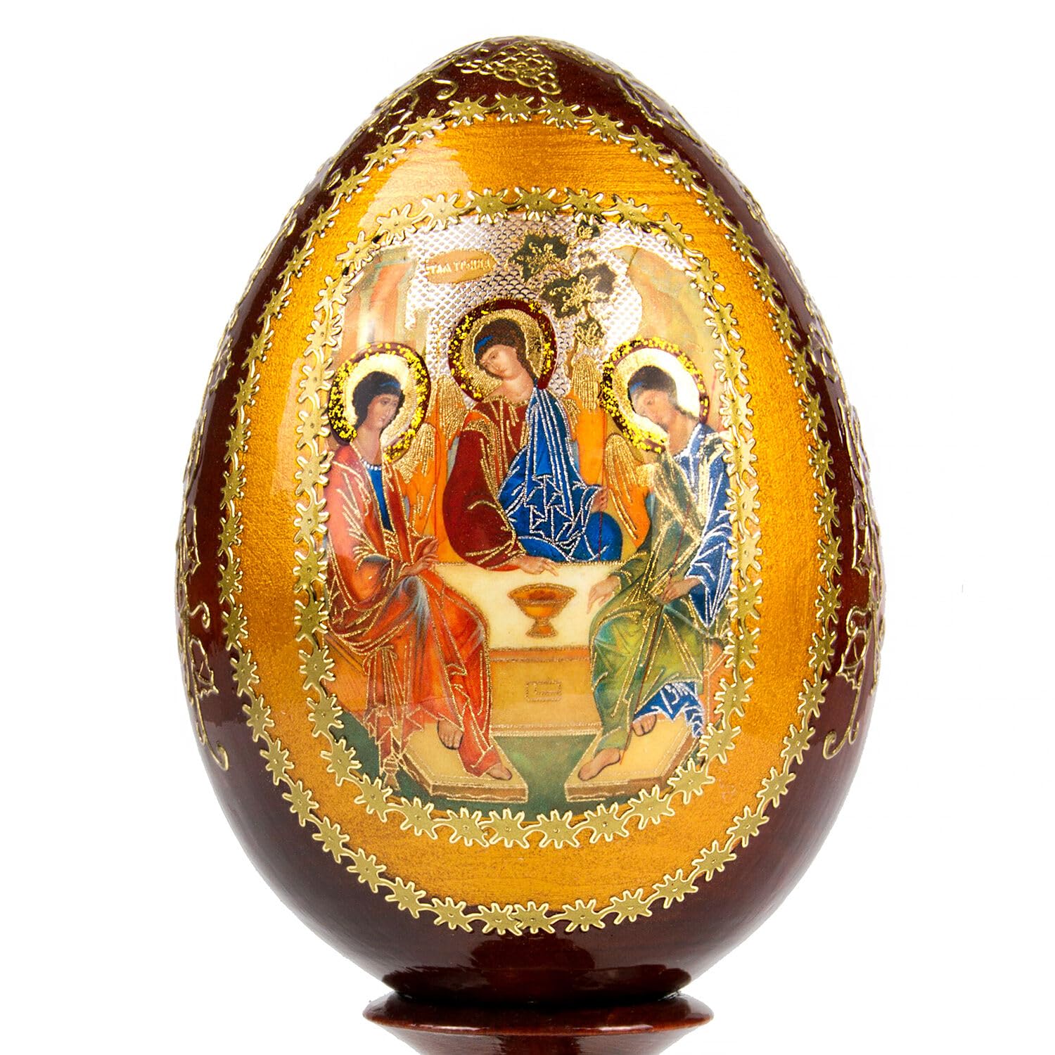 STP GOODS Handmade Wooden Lacquer Icon Egg on Stand (Holy Trinity)