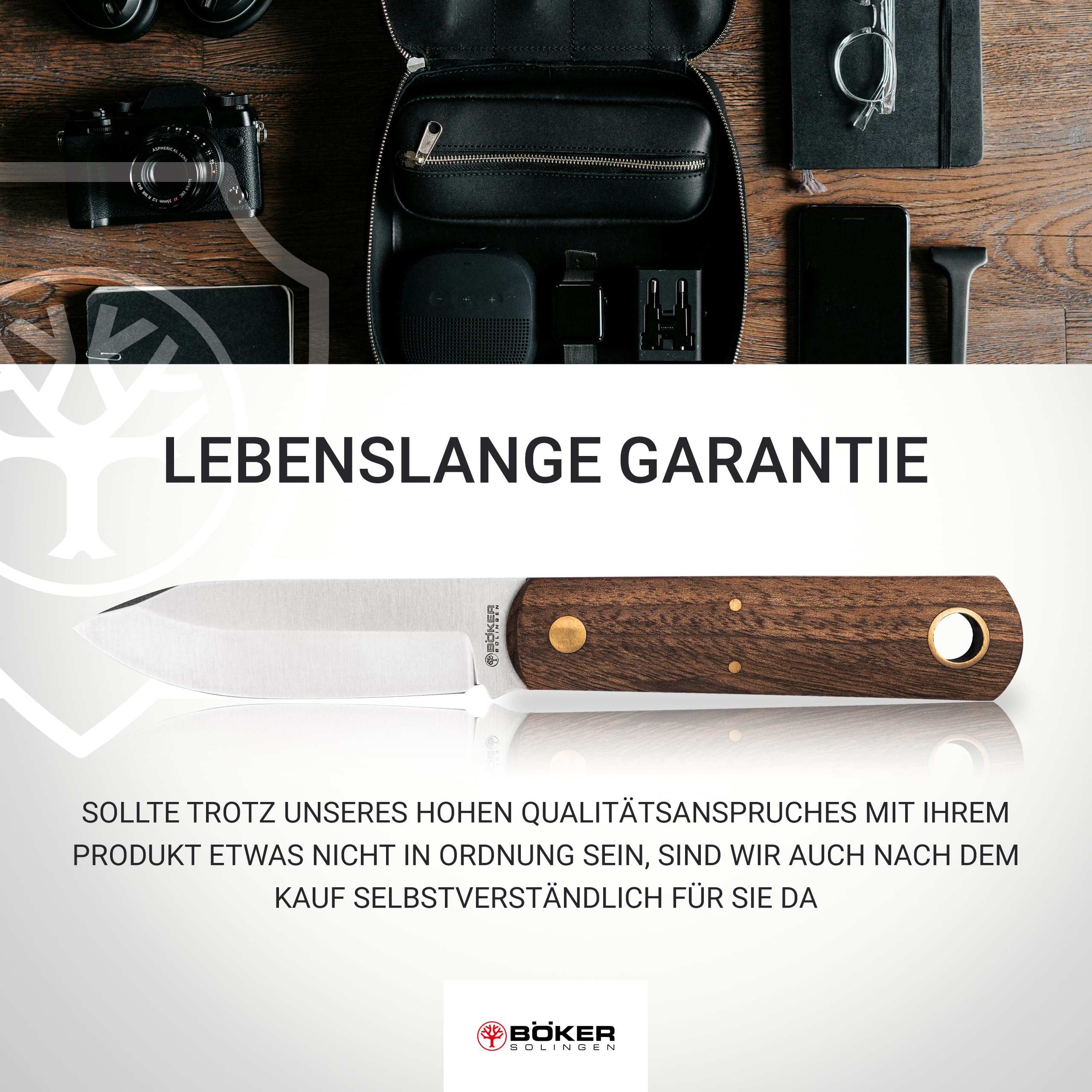 Böker SOLINGEN® Barlow BFF feststehendes Taschenmesser mit Holz-Griff - Premium Taschen-Messer handgemacht mit Lederscheide - 42a konformes Messer Made in Germany
