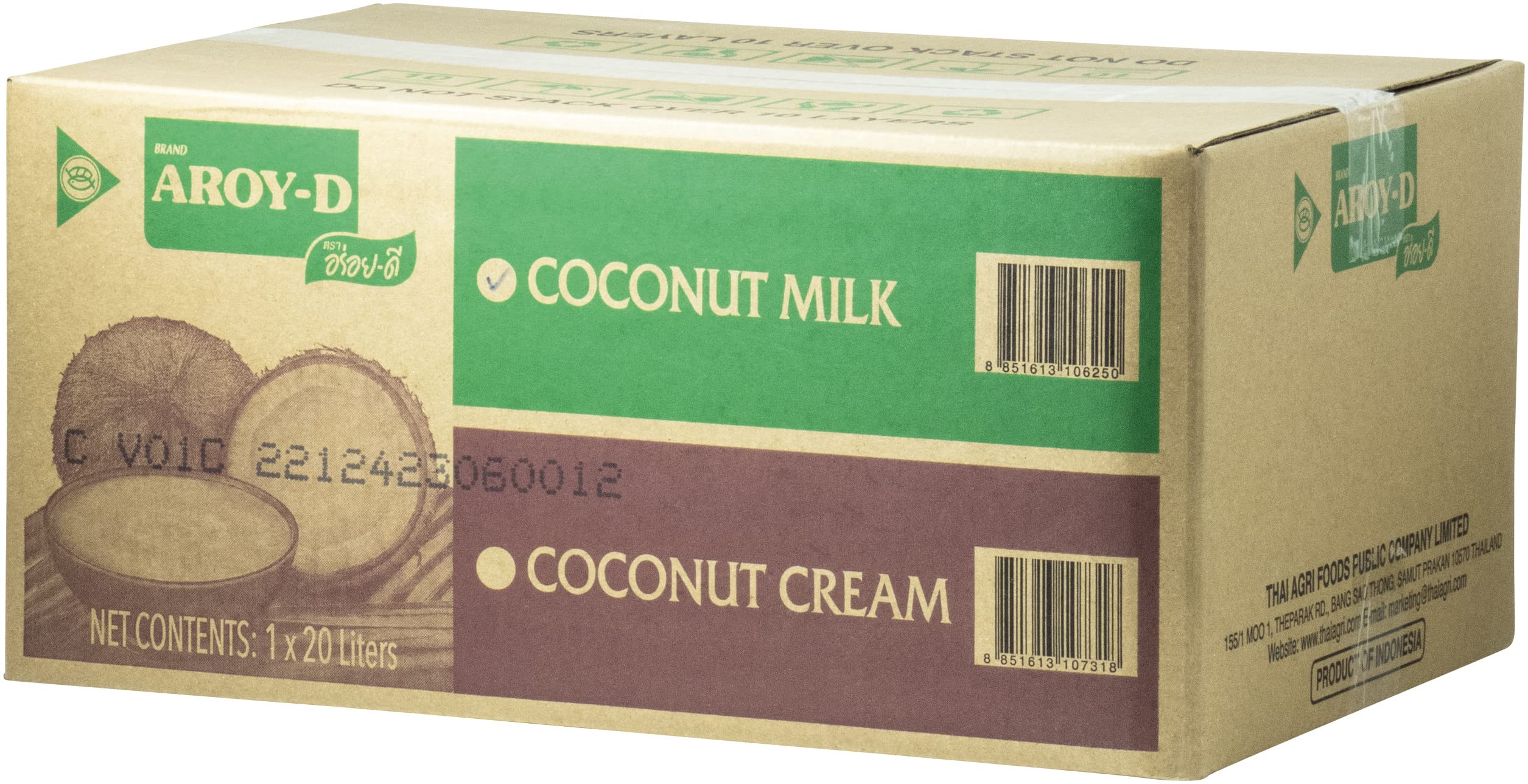 Aroy-D Kokosnussmilch – Kokosmilch zum Kochen und Backen – Ideal für Desserts, Suppen, Smoothies und Cocktails – 1 x 20 l