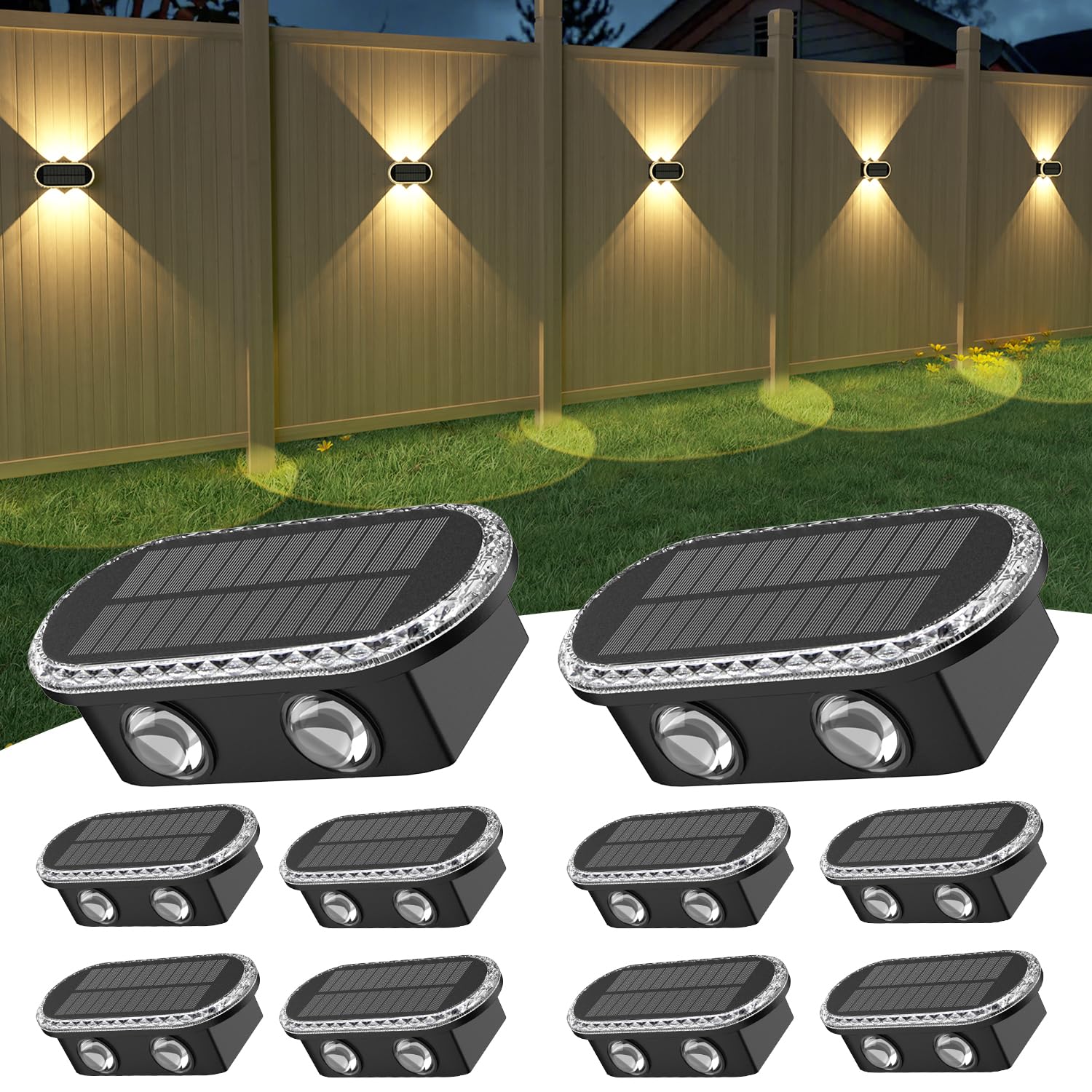 ELLASAY Solar Up and Down Lights Outdoor, 10-Pack Dual LEDs Solar Fence Lights with IP65 Waterproof and 3 Colour Modes, Garden Patio Pathway Decorations
