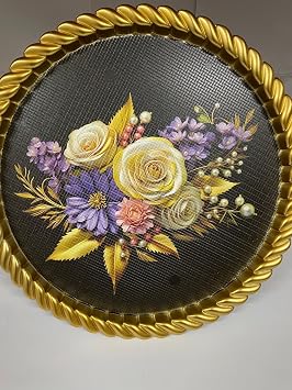 صينية بلاستيكية مزخرفة فاخرة بإطار ذهبي 46x46
