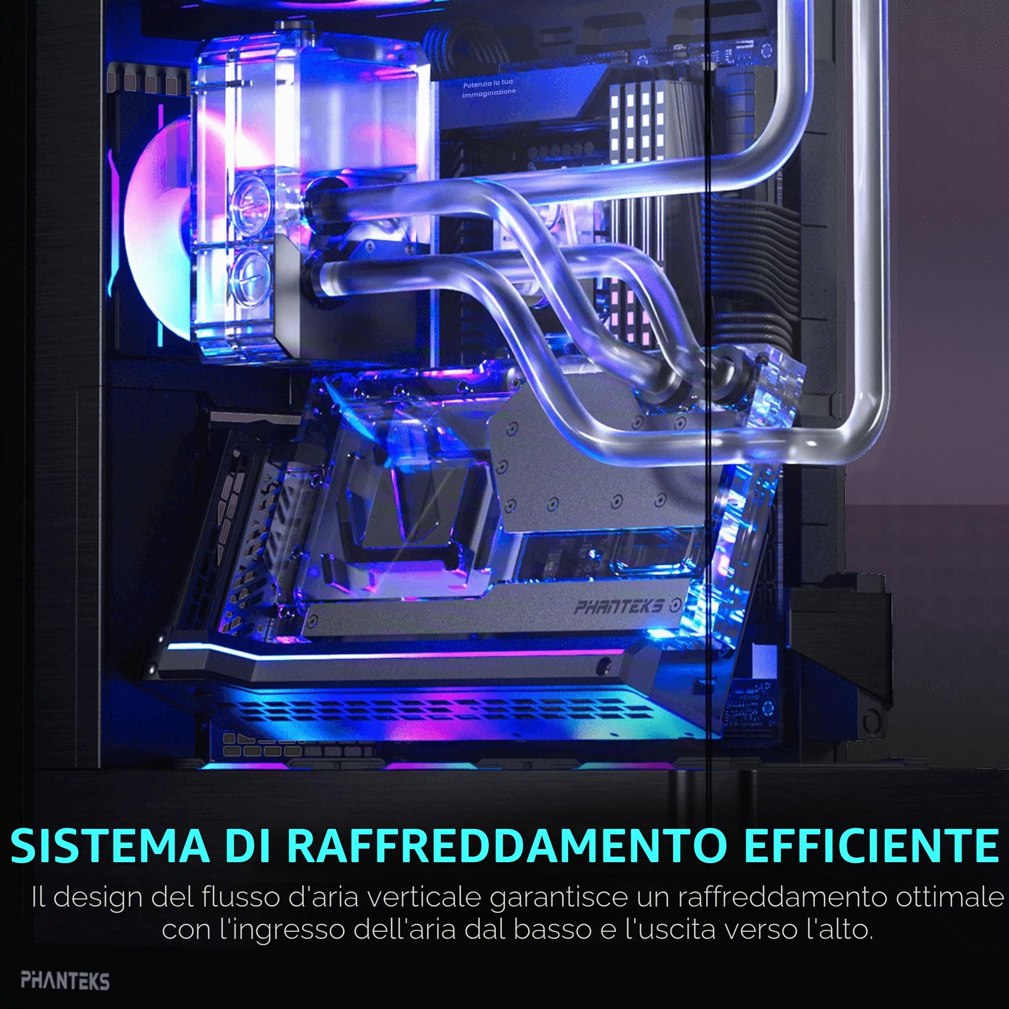 Phanteks Evolv X2, telaio di gioco a metà torre, sistema di raffreddamento verticale, telaio in vetro temperato trasparente, pannello interno in alluminio spazzolato con illuminazione D-RGB integrata,