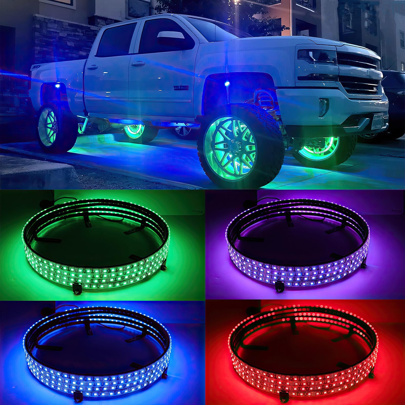 15.5" RGB LED Wheel Ring Lighting Kit with Turn Signal and Braking Function, Wheel Lights with APP & Remote Control, Car Rim Lights Compatible with Jeep Trucks SUV Car