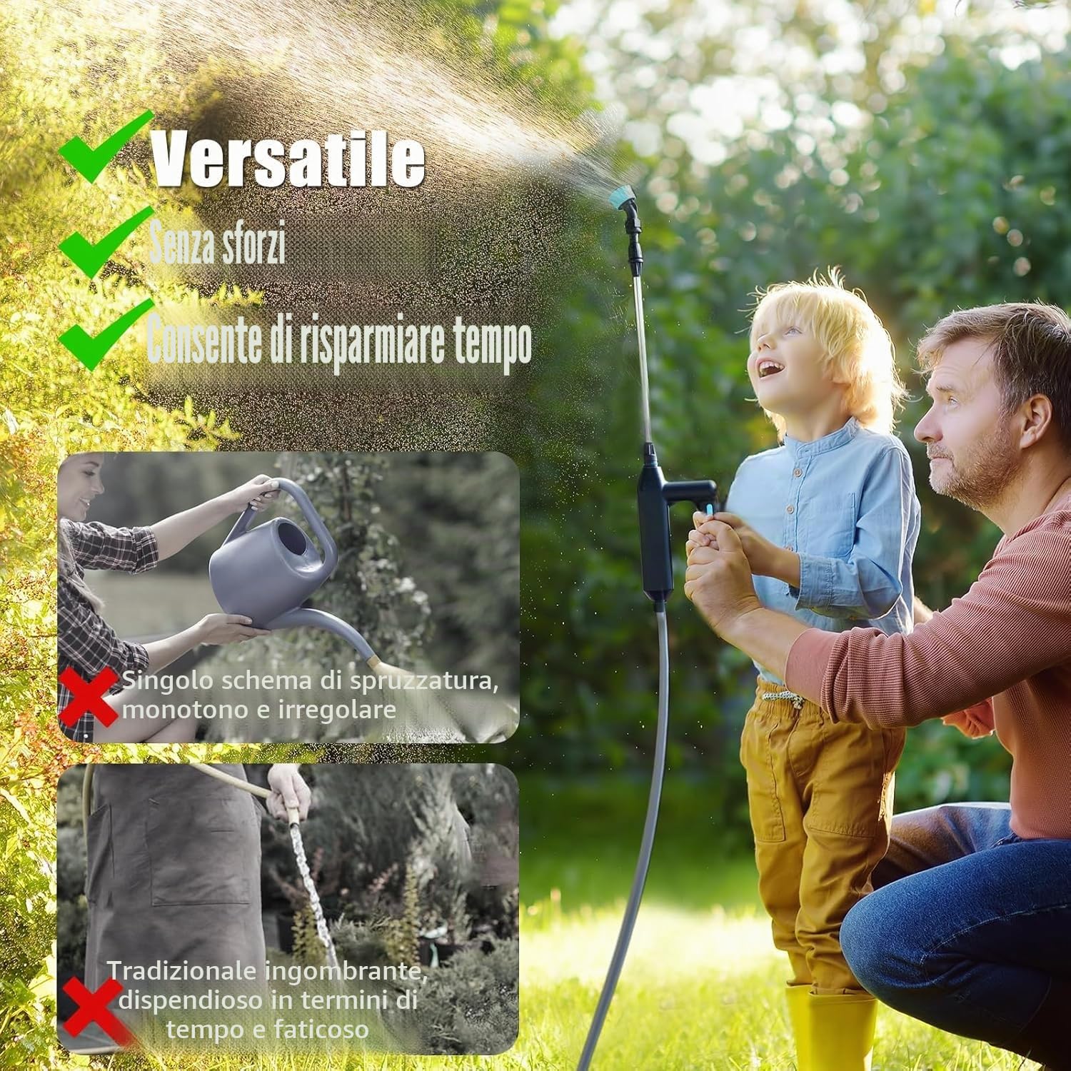 OBEST Spruzzatore Elettrico Piante, Nebulizzatore a Pressione Ricaricabile | Spruzzatore Portatile da Giardino con 3 Beccuccio Regolabile e 5M Tubo per Giardino, Patio, Prato