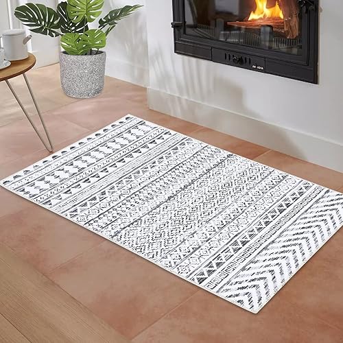 Alfombra larga de pasillo de 2 x 10 pies, estilo bohemio, lavable a máquina, geométrica, antideslizante, resistente a las manchas, para entrada y
