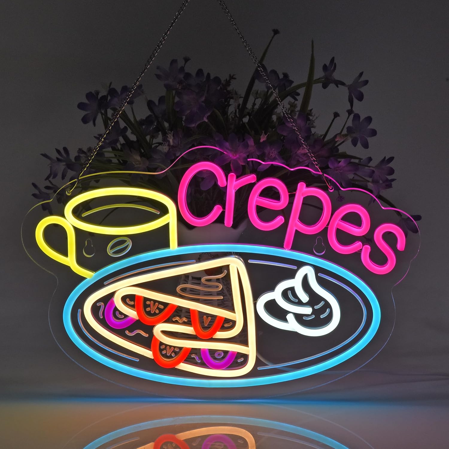Crepes Neon Sign, Neon Lights Hanging Wall Art Decoration for Business Restaurant Shop Store House Bar Cafe Party Home Decor, USB Powered Ultra Bright Dimmable,16.14×10.63inches