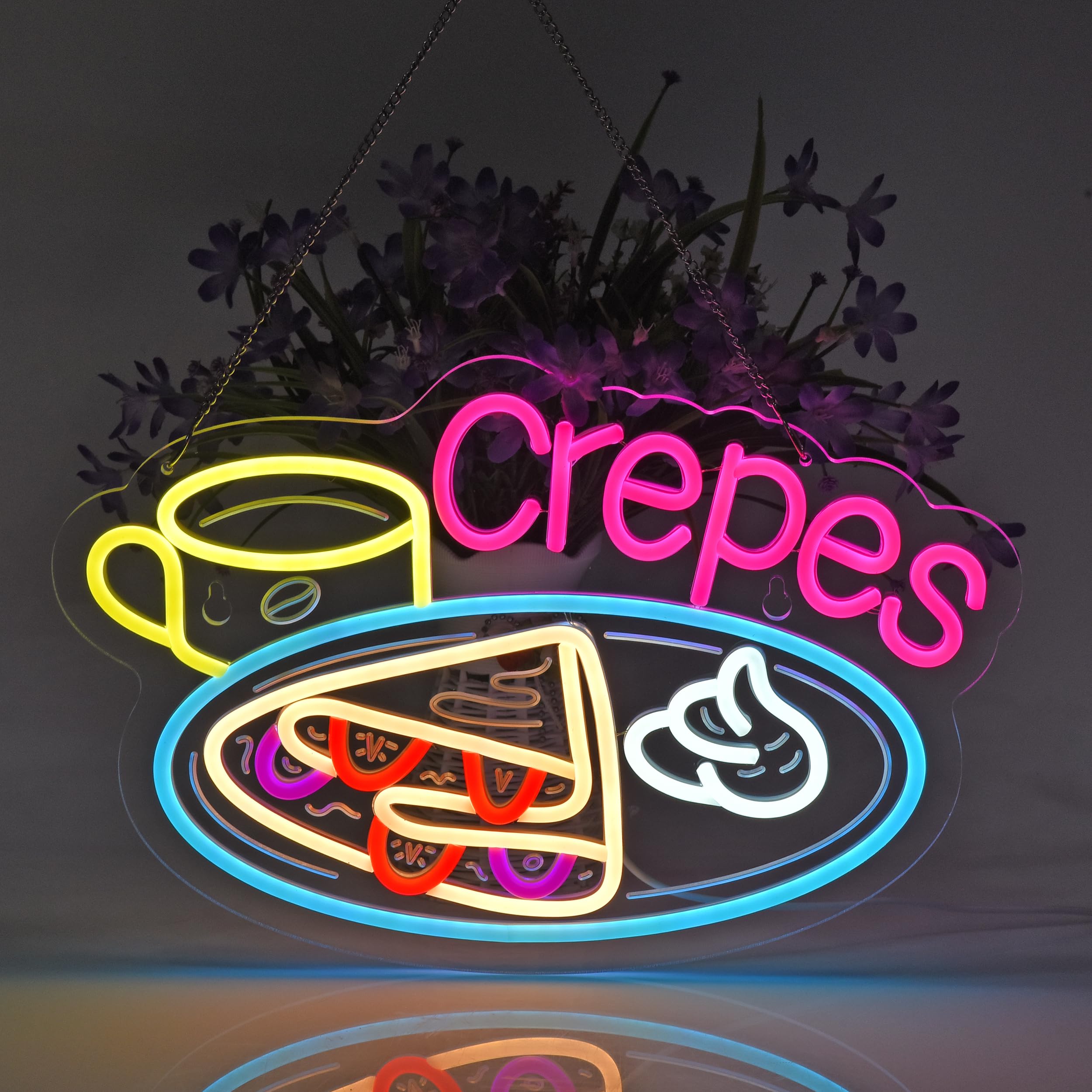 Panneau néon crêpes, décoration murale LED pour café, fête