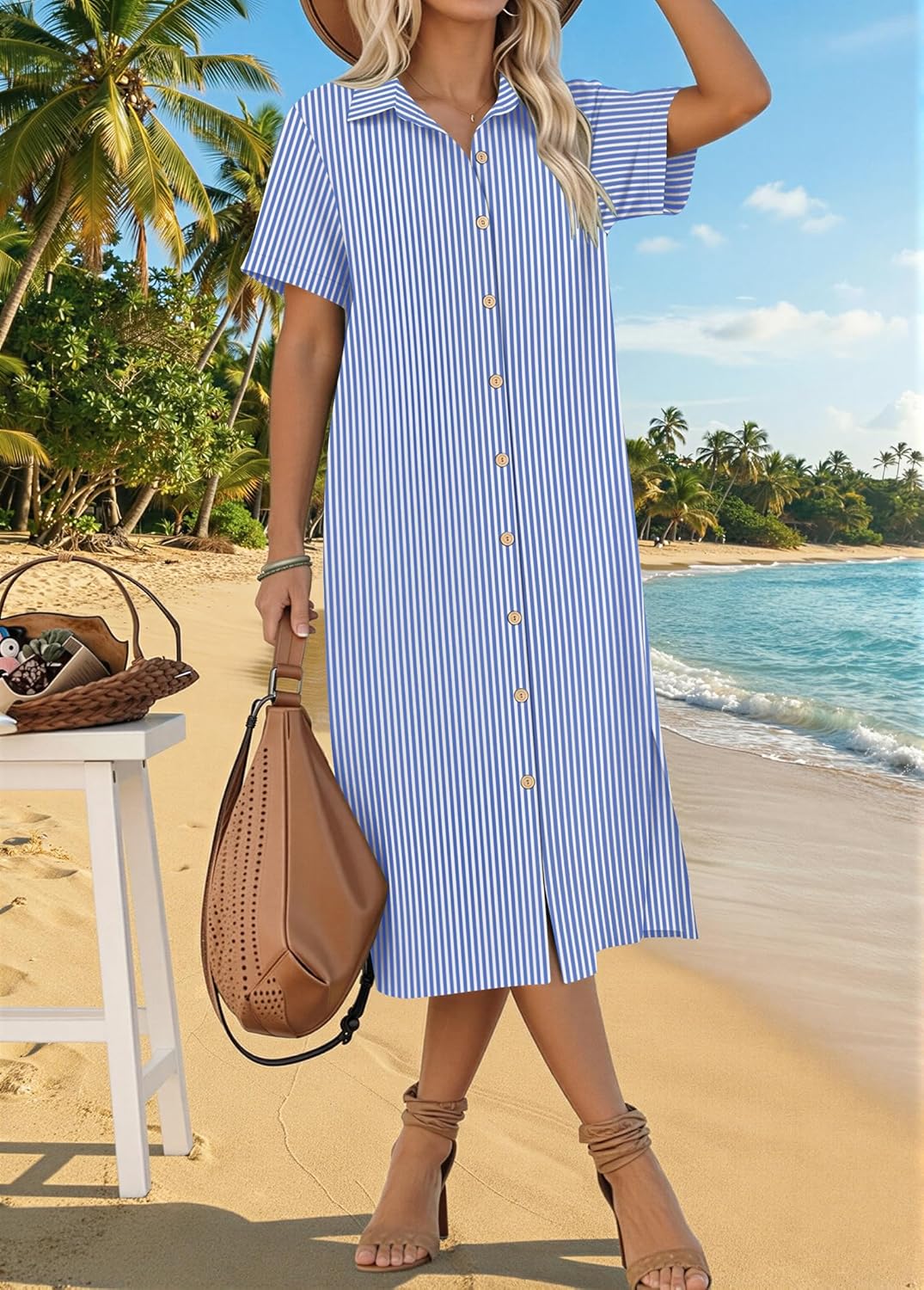 Zeagoo Women Dresses Summer Casual Short Sleeve Button Down Shirt Dresses 2026 Beach Cover Up with Pockets