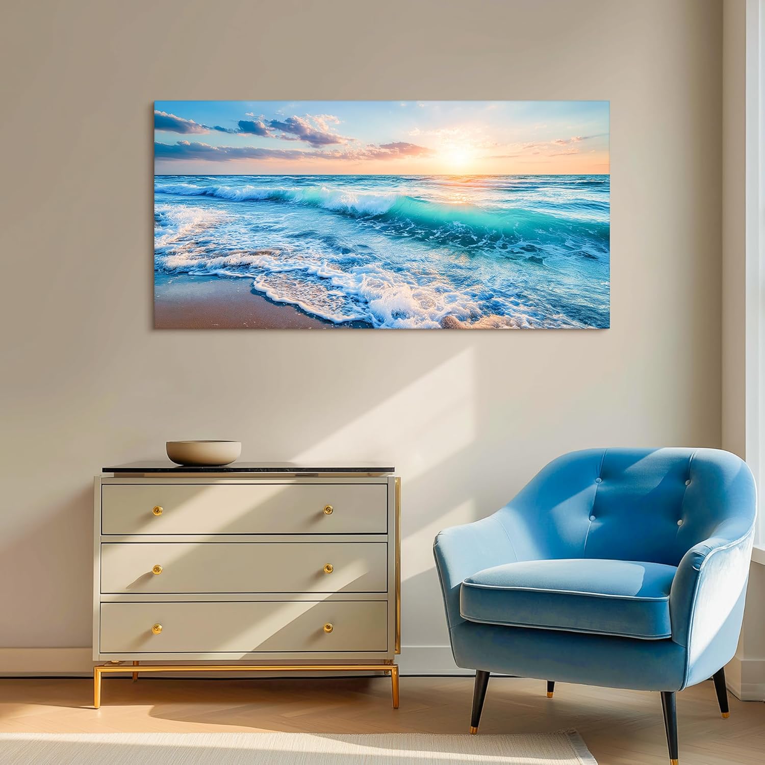 SLYCAY Large Wall Art for Living Room, Ocean Sunset Landscape Canvas Wall Art Prints, Nature Coastal Wall Decor Beach Prints Paintings Dining Room Bathroom Kitchen Artwork 24"X48"