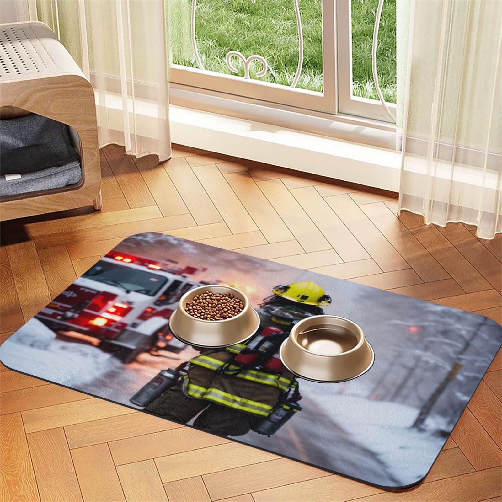 Tapis d'alimentation pour chiens et chats absorbant et étanche en cuir PU imprimé flammes