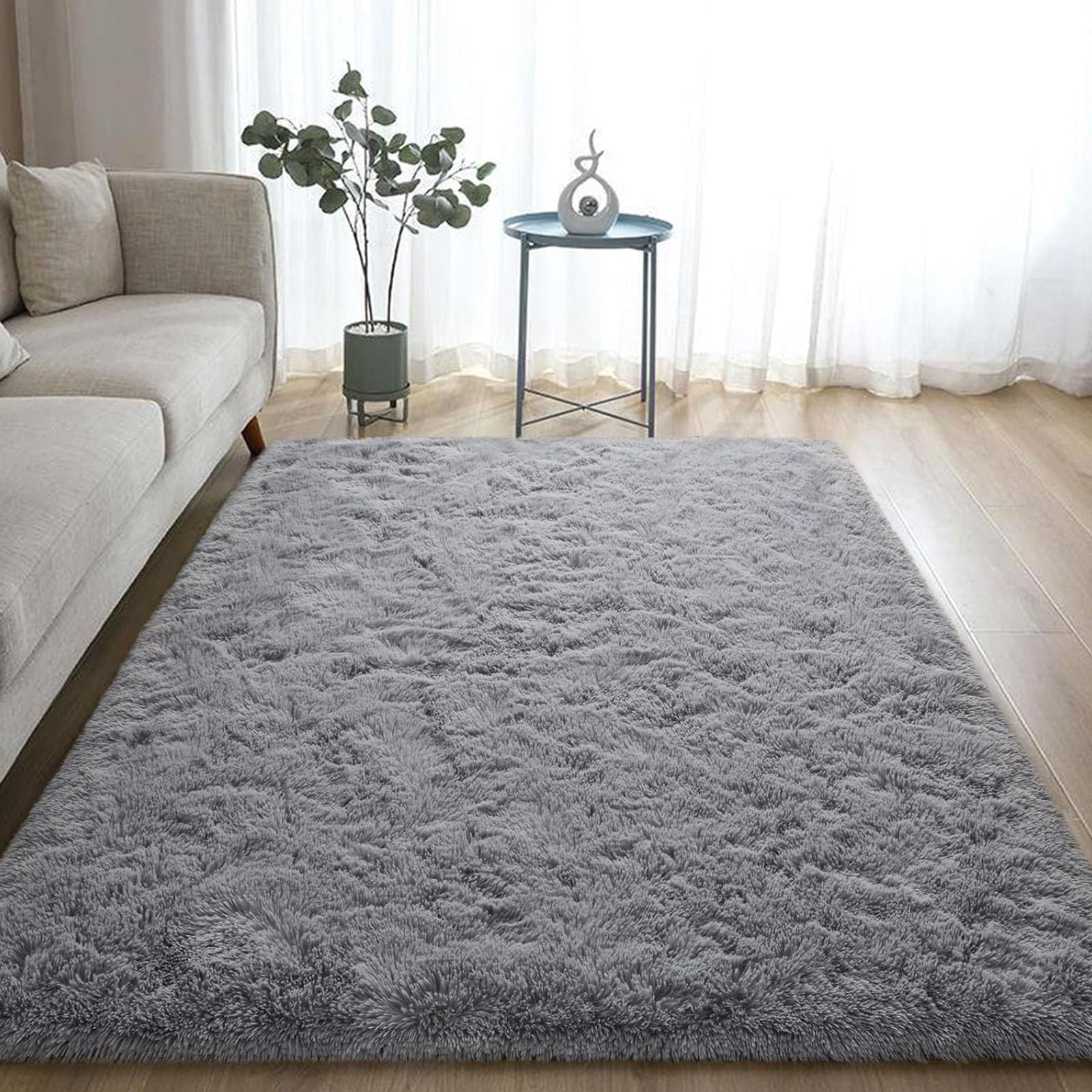 Tapis salon moderne 230x300 cm gris à poils longs shaggy