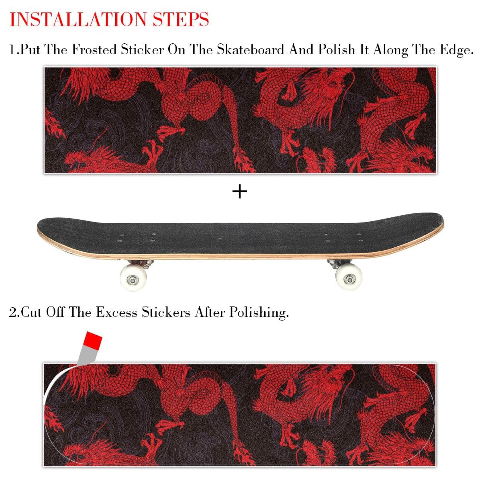 Dragon Chinese Red Skateboard-Griptape, Schleifpapier, Longboard, Aufkleber, Scooter, Deck, Sandpapier, 2 Stück