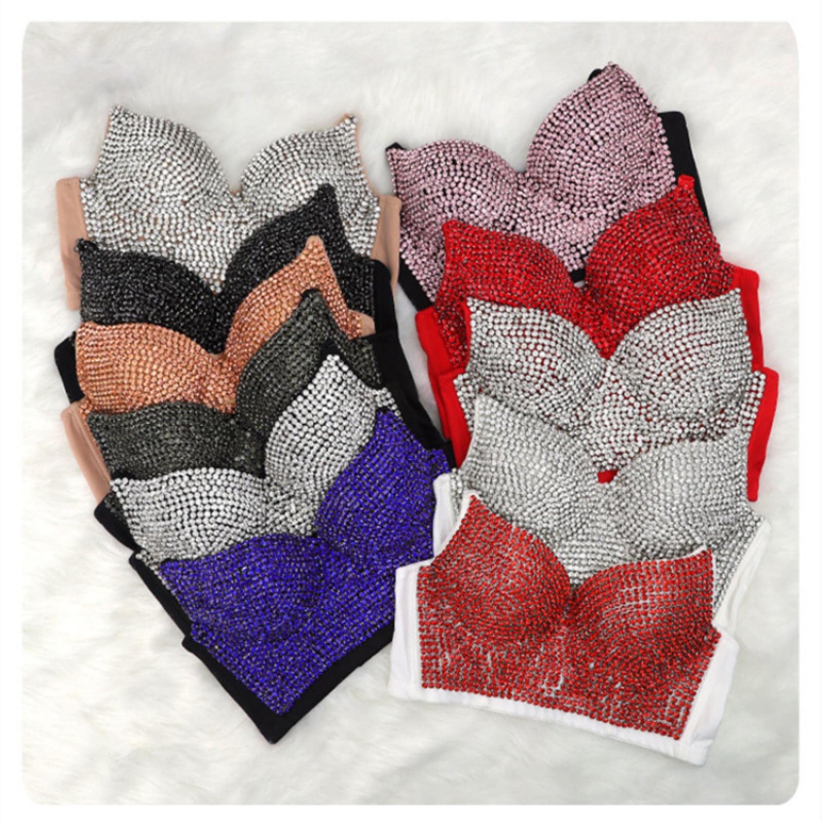 High End Luxury Rhinestone Underwear Women Lingerie y2k Bralette Sexy Push Up Bra Women Clothes Party Corsetto Ladies Tops-Black AB, M