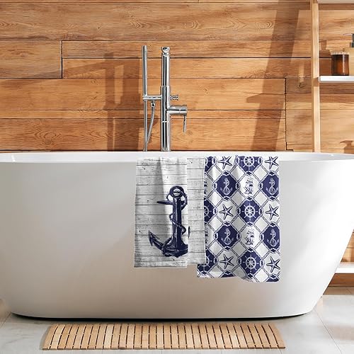 Miniatura 7 de Giwawa Juego de 2 toallas de mano náuticas con ancla de mar, azul marino, barco, barco, para baño, cocina, hombre adulto, día del trabajo, regalo