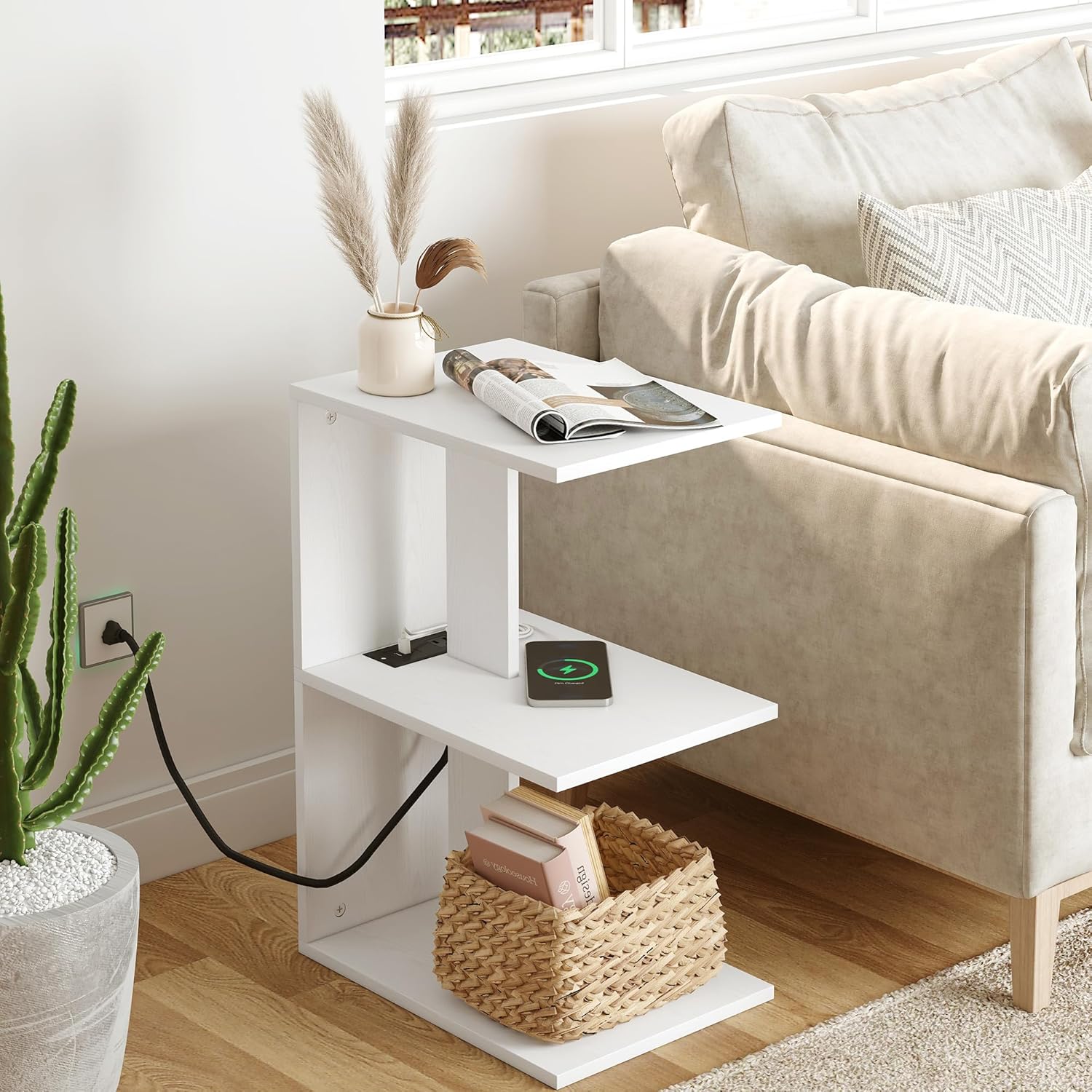 Yusong End Table with Charging Station, Narrow Side Tables