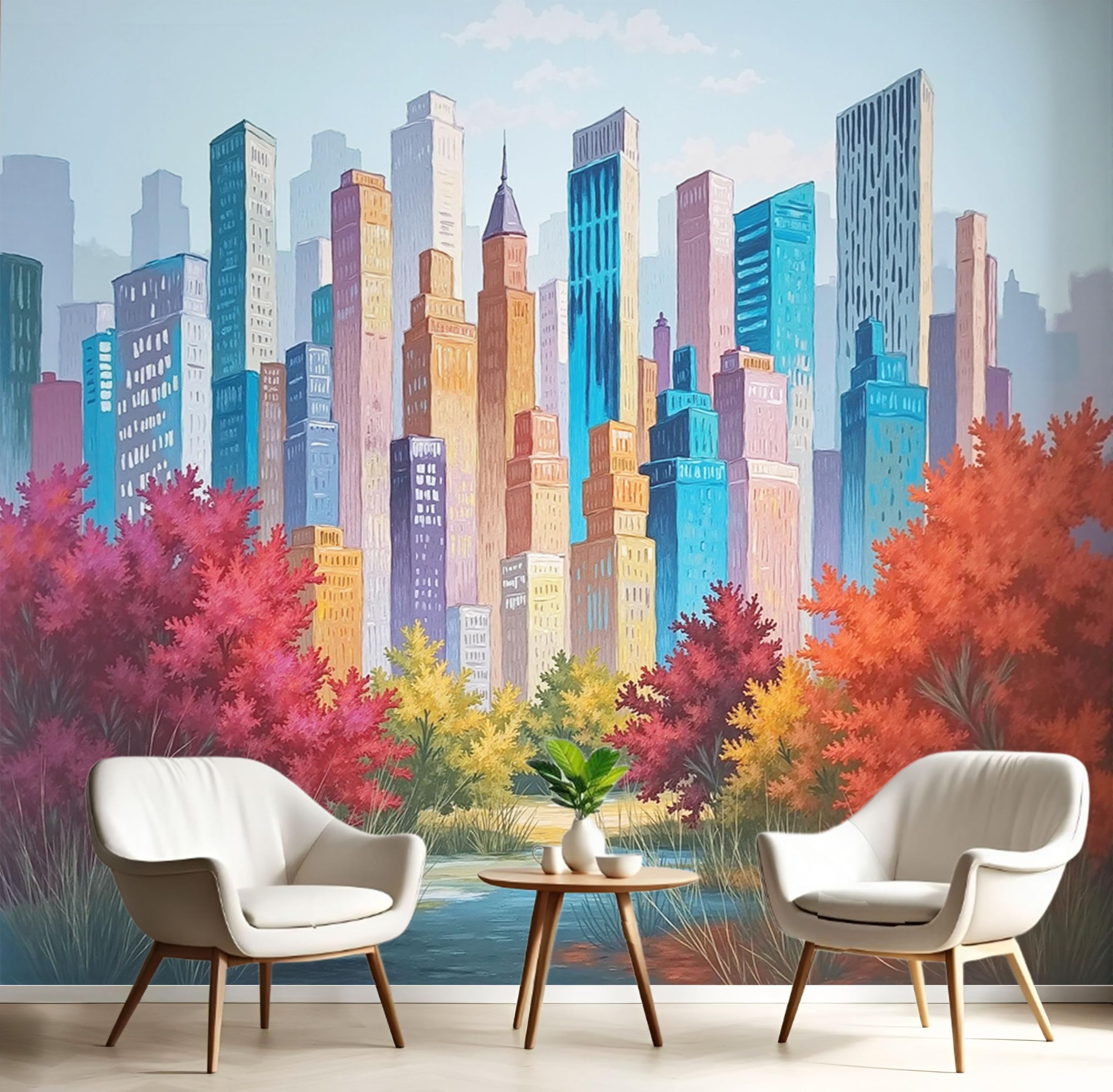 Papier Peint Panoramique Paysage Urbain Forêt Architecturale 3D Bleu