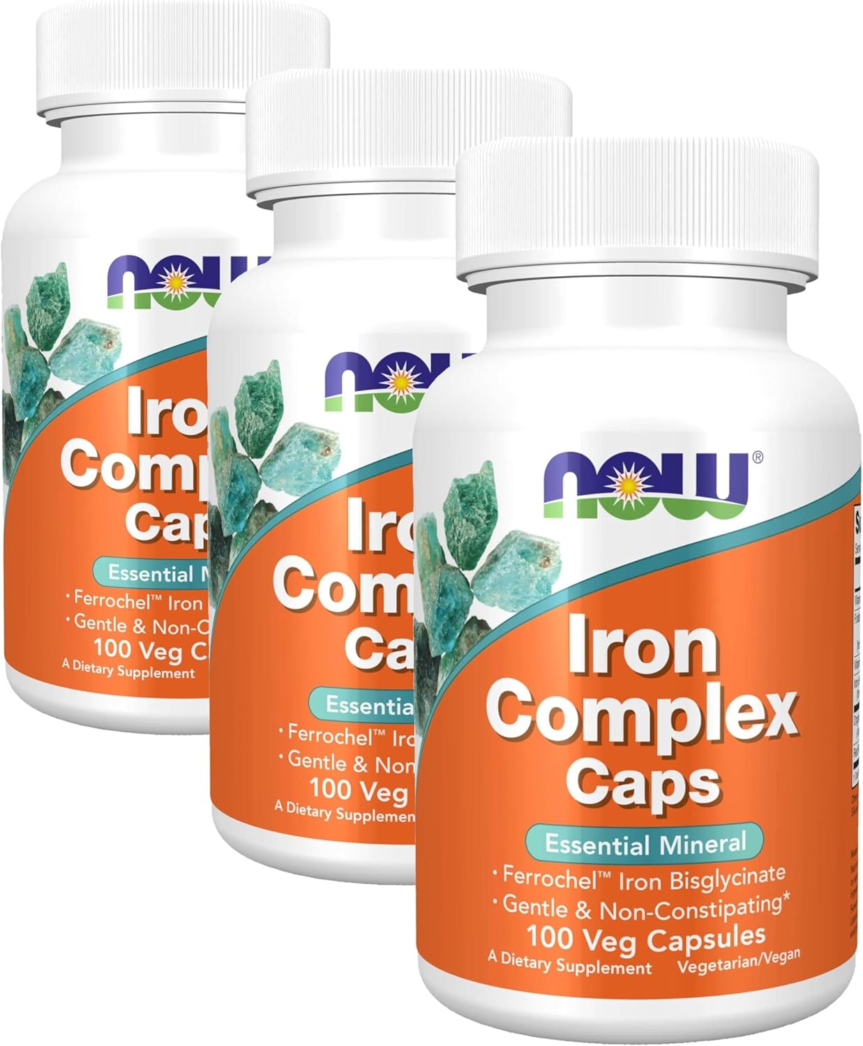 NOW Foods Supplements, Iron Complex Caps, Non-Constipating*, Essential Mineral, 100 Veg Capsules (Pack of 3)