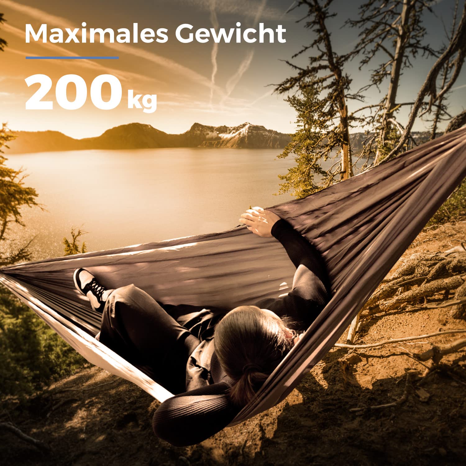 SVITA Hängematte Outdoor Ultraleicht Nylon Hammock Camping mit Befestigung 1-2 Personen Dunkelgrau Garten