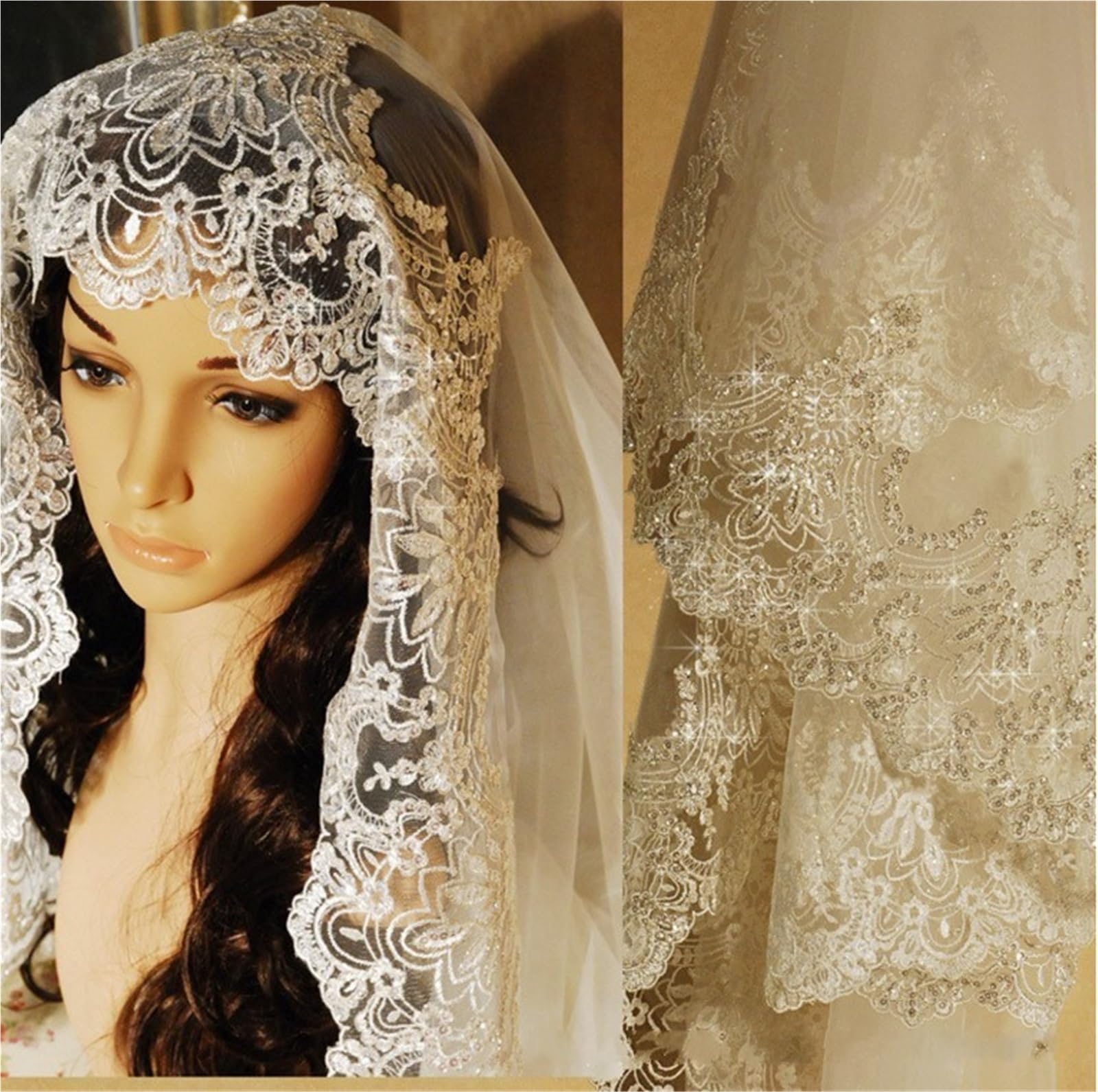 Genérico Velo de novia hasta los hombros velo de novia con borde de aplique de 1 capa Sluier Velos de novia largos