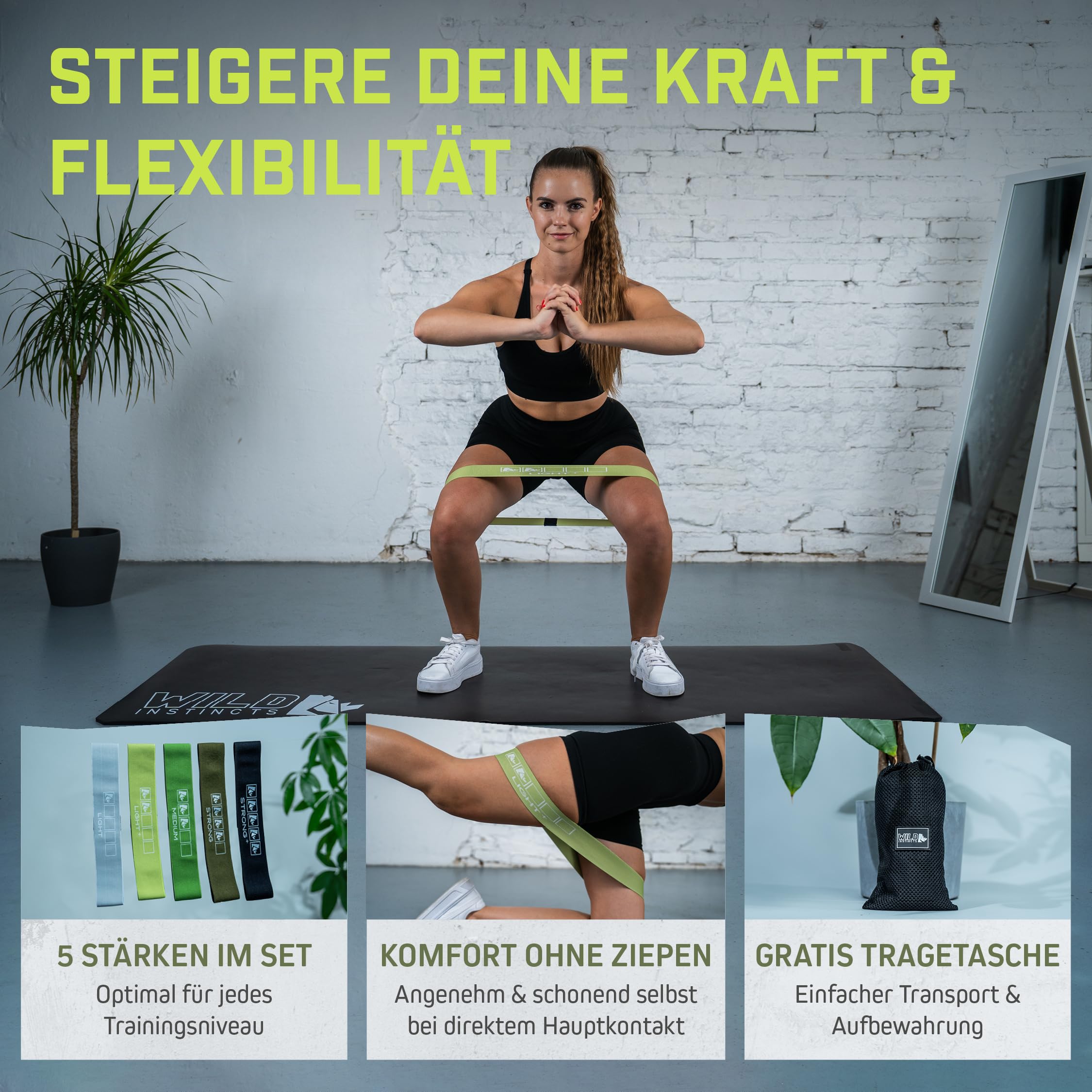 Wild Instincts Loop Bands Set aus Stoff - Mini Bands Stoff für Krafttraining - Fitnessbänder Stoff - Mini Resistance Band - Miniband Fitness - Stretch Band Fitness mit WebApp