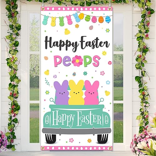 Cubierta de puerta de Pascua, diseño de conejito de Pascua, decoración de letrero de puerta colgante de fondo para primavera, interiorexterior,