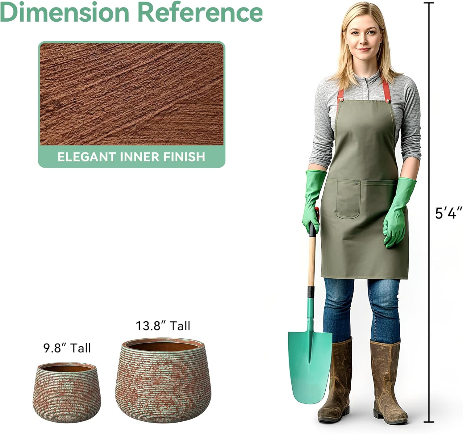 Round Concrete Planter – Mineral-Toned Surface Plant Pot with Drainage Hole and Plug, Ideal for Succulents, Flowers and Trees for Porch, Patio or Home, Verdigris Mist