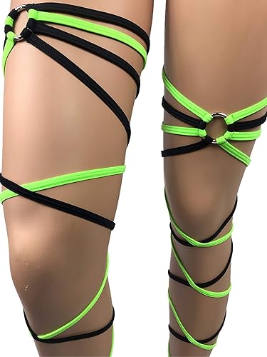Miniatura 8 de Leg Wraps for Rave Dancing Music Festival Pair of Non-Slip Garter Thigh String Neon Green Black Exotic Dancewear Gartinis Rave Outfits