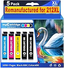 212XL Ink T212XL High Capacity for Epson 212 Ink Cartridges Remanufactured for Epson 212XL Ink Cartridges Combo Pack for Workforce XP-4100 XP-4105 WF-2830 WF-2850 Printer New Upgraded Chips (5-Pack)
