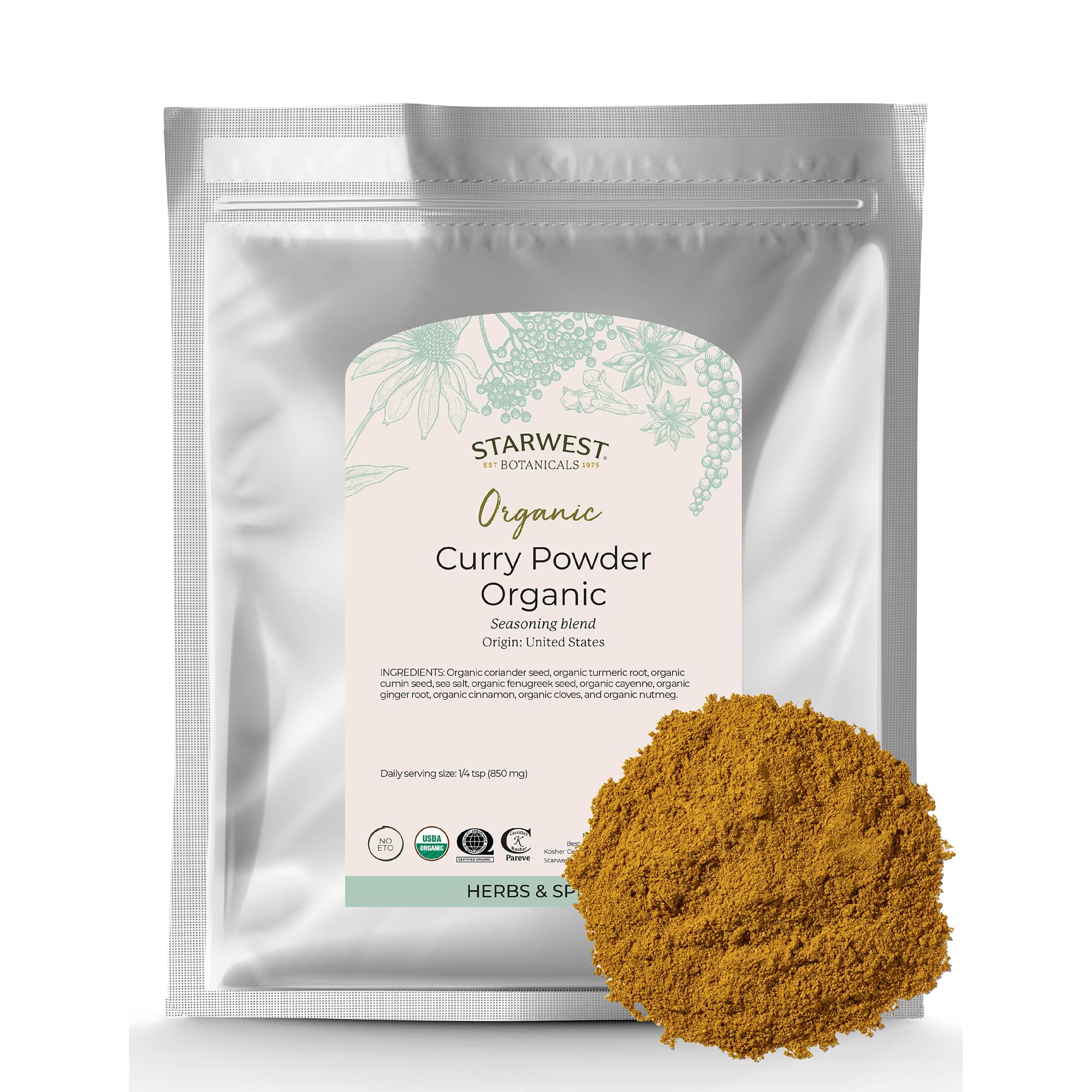 Organic Curry Powder with Salt - Seasoning for Cooking, Spice Blend of Turmeric, Cumin, Coriander, Fenugreek, Cayenne, & Ginger, Certified Kosher, Non-GMO - Bulk 1 lb Bag