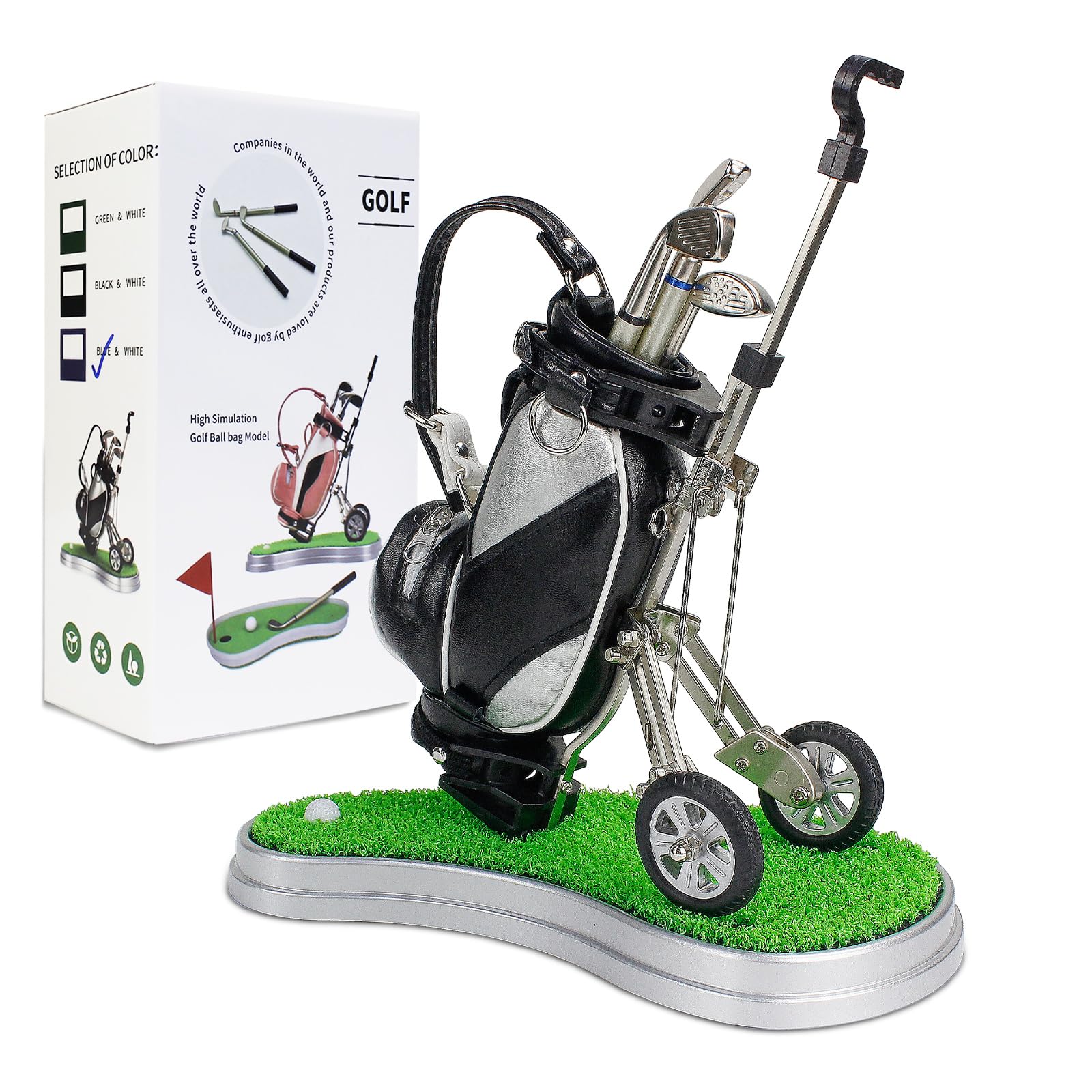 Crestgolf PU Carrello da Golf, Golf Portapenne con 3 Penne a Forma di Golf Gear And di Tappetino da Prato in Plastica