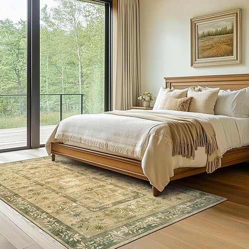 Miniatura 2 de jinchan Alfombra de área lavable de 5 x 7 pies, diseño floral bohemio vintage de pelo bajo, delgada, antideslizante, no desprende pelo, para cocina,