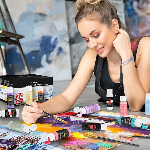 Vista 41 de Caliart Juego de pintura acrílica con 12 pinceles, 24 colores (4.1 fl oz, 4 onzas), pinturas artísticas para artistas, niños, estudiantes, Varios