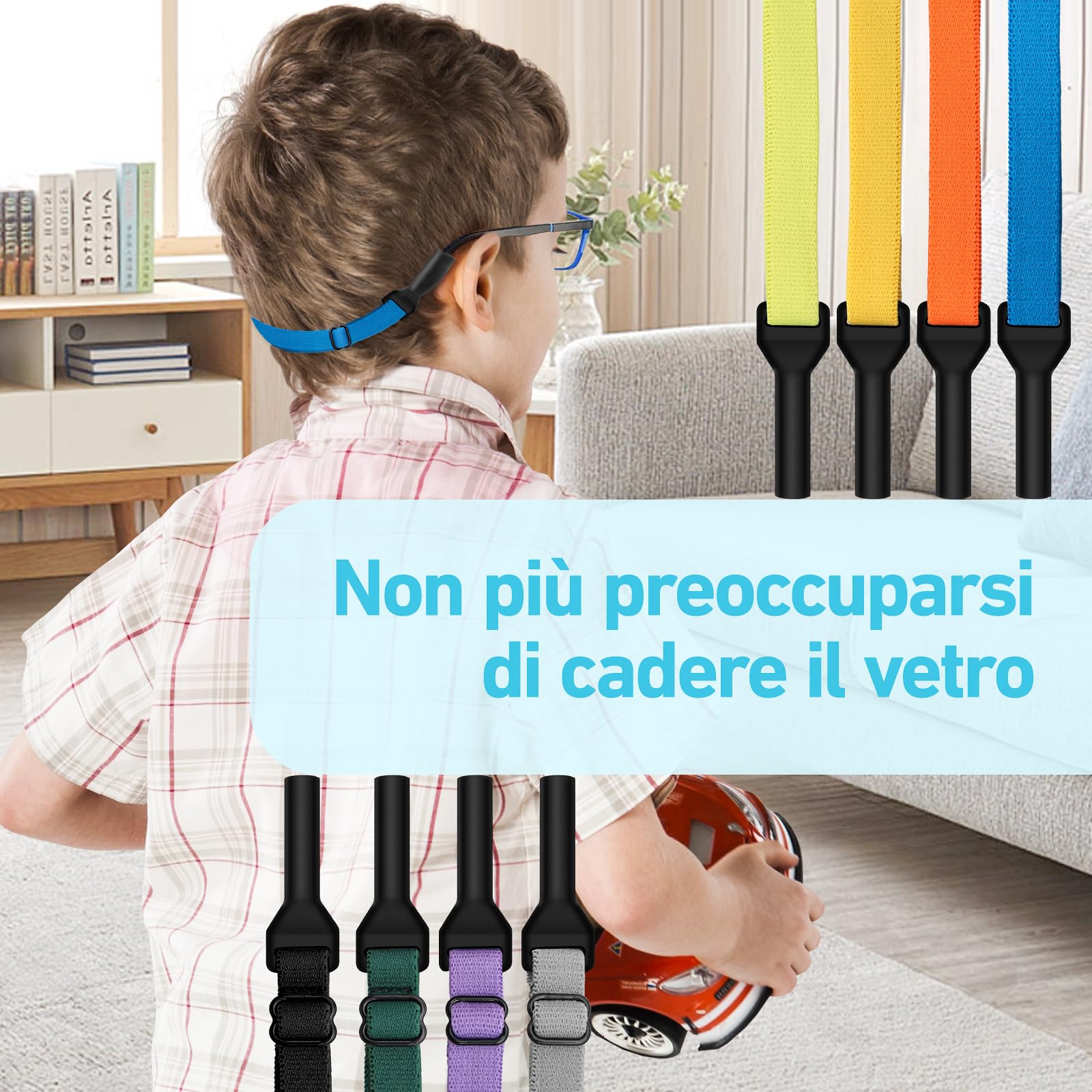 XIANGLONGY 8 Pezzi Elastico per Occhiali, Elastico Regolabile per Occhiali Bambini, Antiscivolo, per lo Sport di Bambini e Bambine (8 Colori)