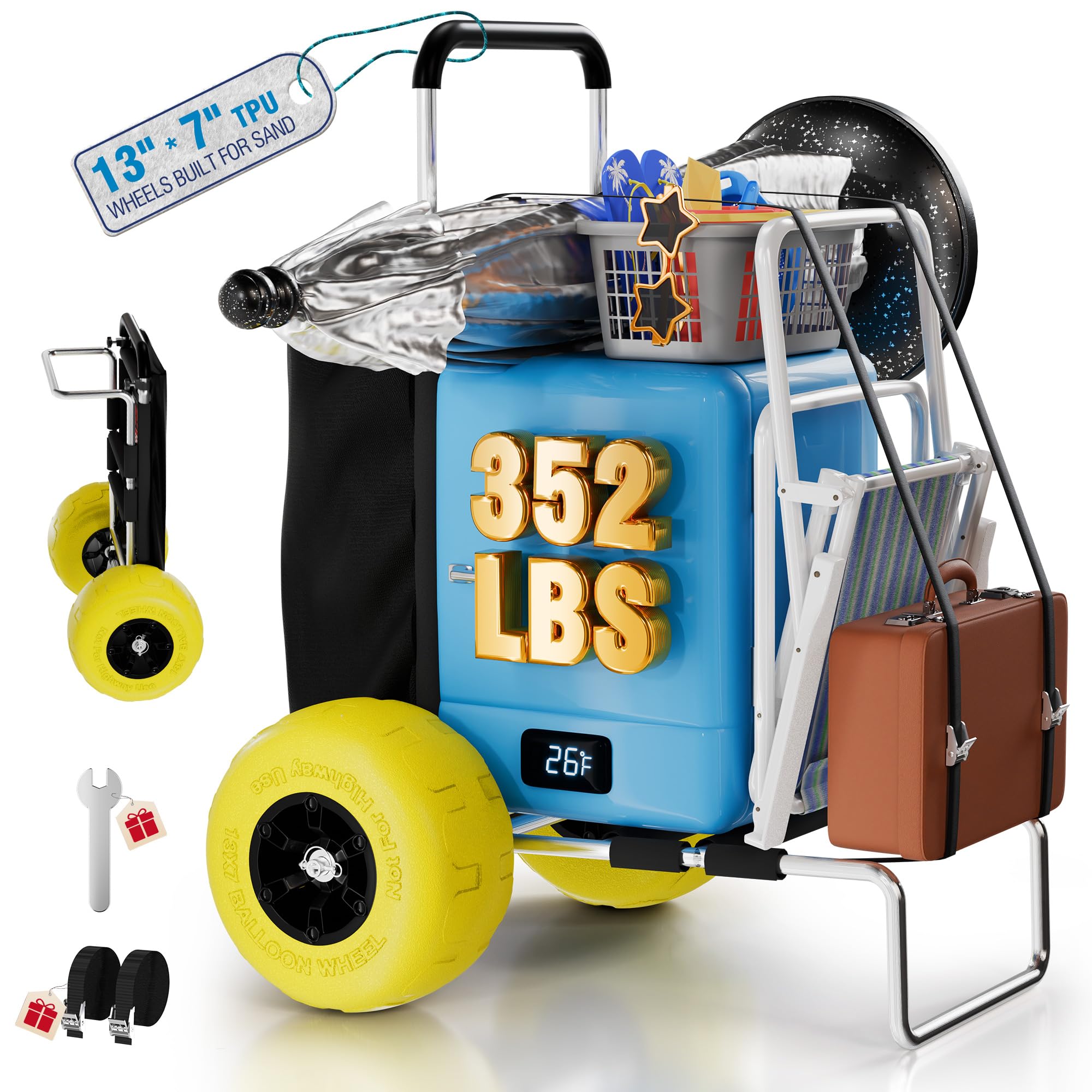 PYY Beach Cart with Big Balloon Wheels for Sand