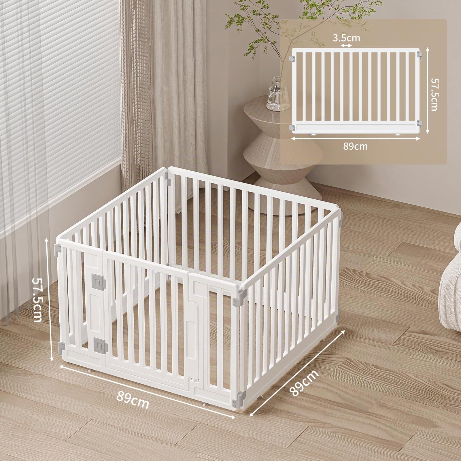 Gupamiga Box per cuccioli, pieghevole, con porta, beccuccio per cuccioli per casa, solido e liscio, facile da installare, bianco 89 x 89 cm