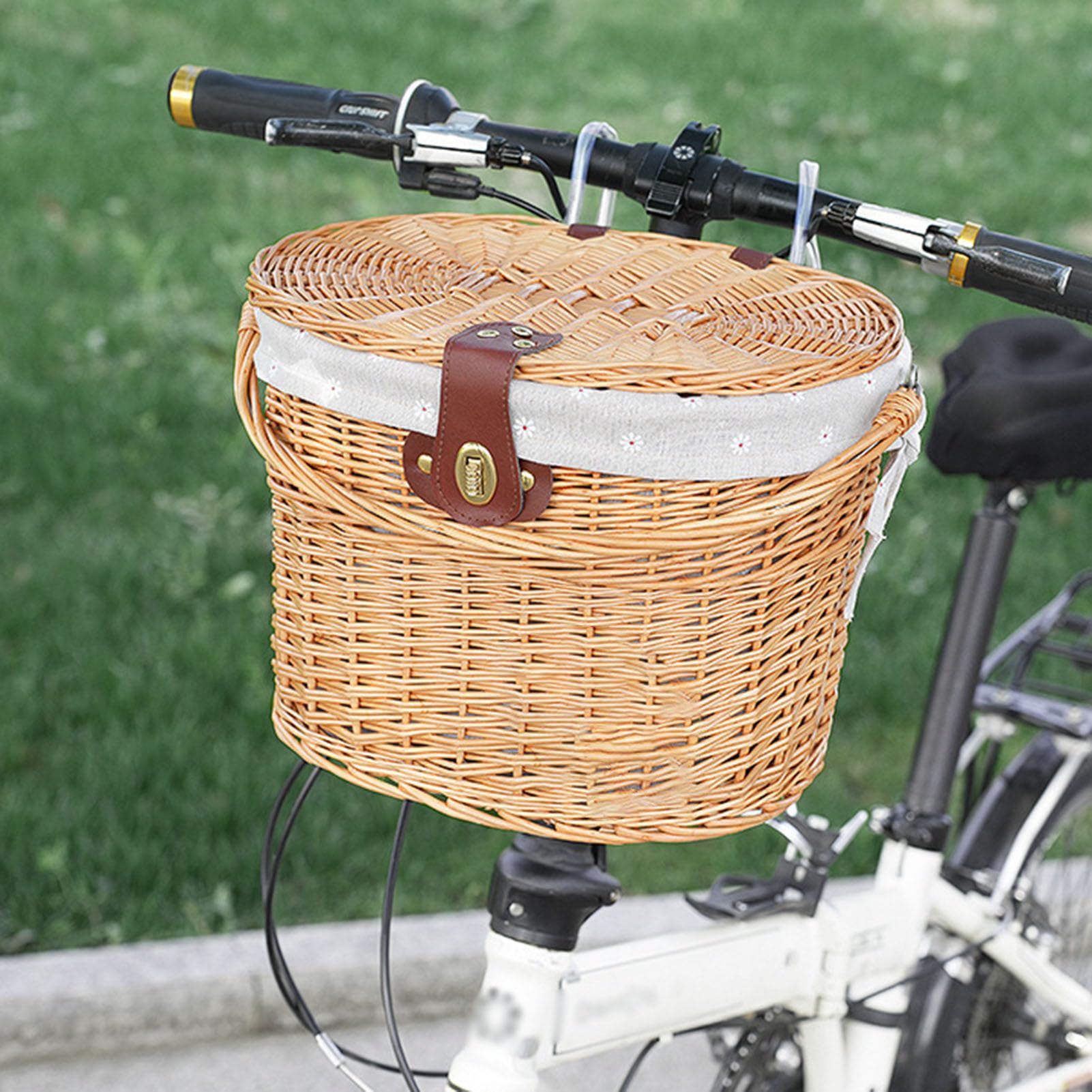 Fahrradkorb, Weide Korb Mit Schulterriemen Aus Leder, Fahrradkorb Vorne Am Lenker,Fahrrad-Haustierträgerkorb Für Outdoor-Radfahren Fahrradzubehör