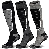 Hylaea Merino Wool Ski Socks, Cold Weather Socks for Snowboarding, Snow, Winter, Thermal Knee-high Warm Socks, Hunting X-Large Black Dark Grey Grey (3 Pairs)