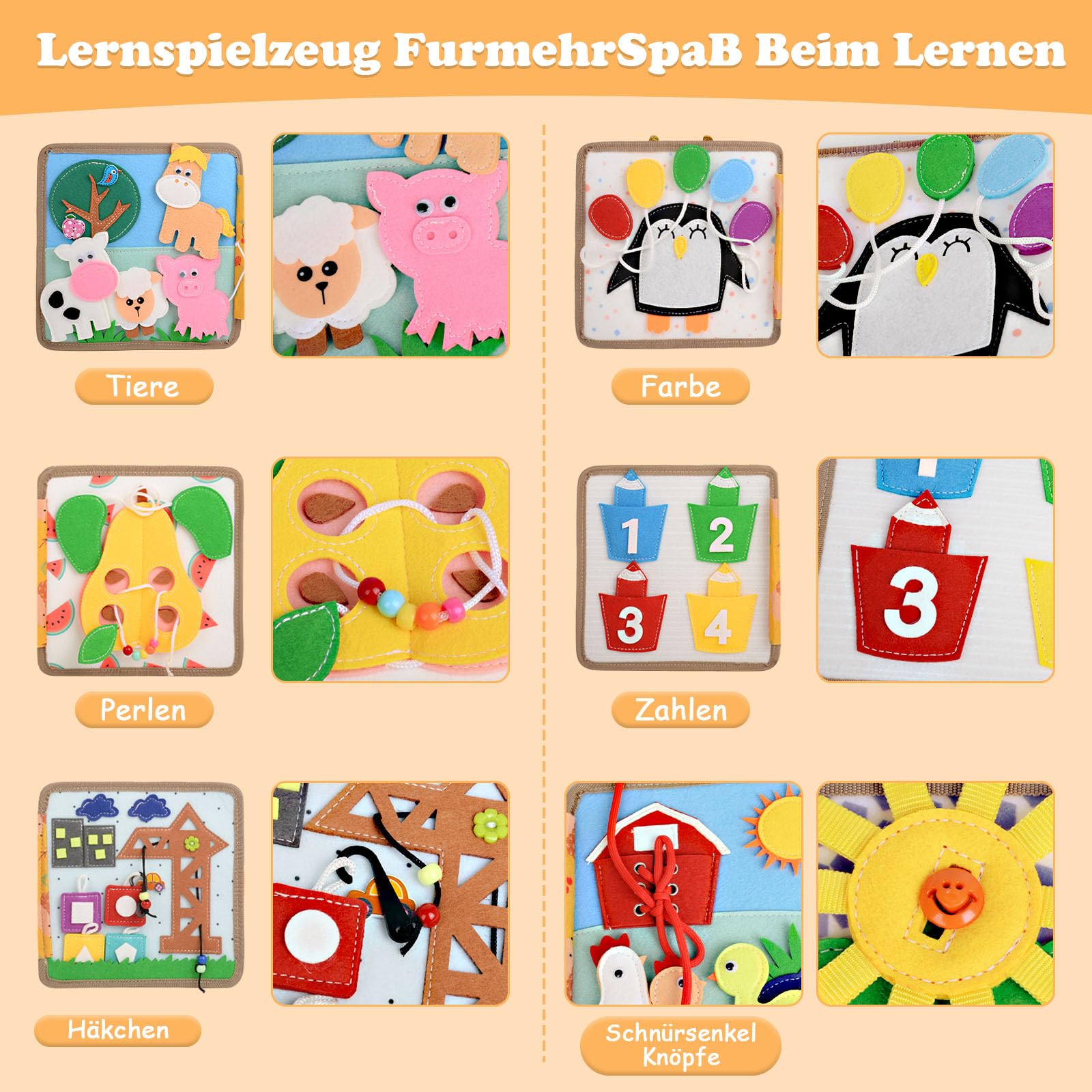 Montessori Busy Board Deutsch ab 1 Jahr, Activity Board Montessori Spielzeug ab 2 3 Jahr, Busy Book für Jungen und Mädchen Lernspielzeug