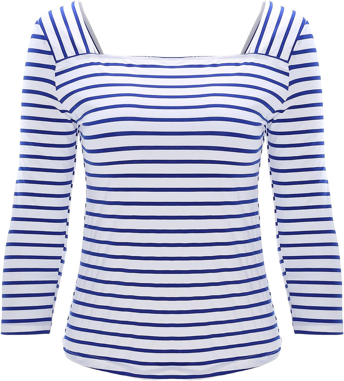 Ayliss Women Blue & White Stripe T-Shirt Summer Cotton Tee Tops Blouse,Blue & White Stripe,XX-Large