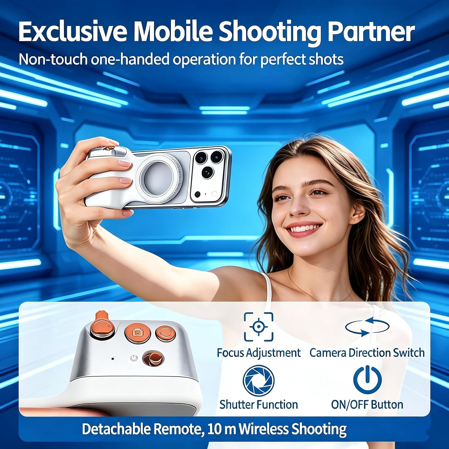 Fun Shot Magnetic Phone Camera Grip + Magnetic Selfie Light (Silver) Bundle Kit Compatible with iPhone Magsafe & Android, Creator Kit for Selfies/Photography/TikTok/Zoom Calls/Video