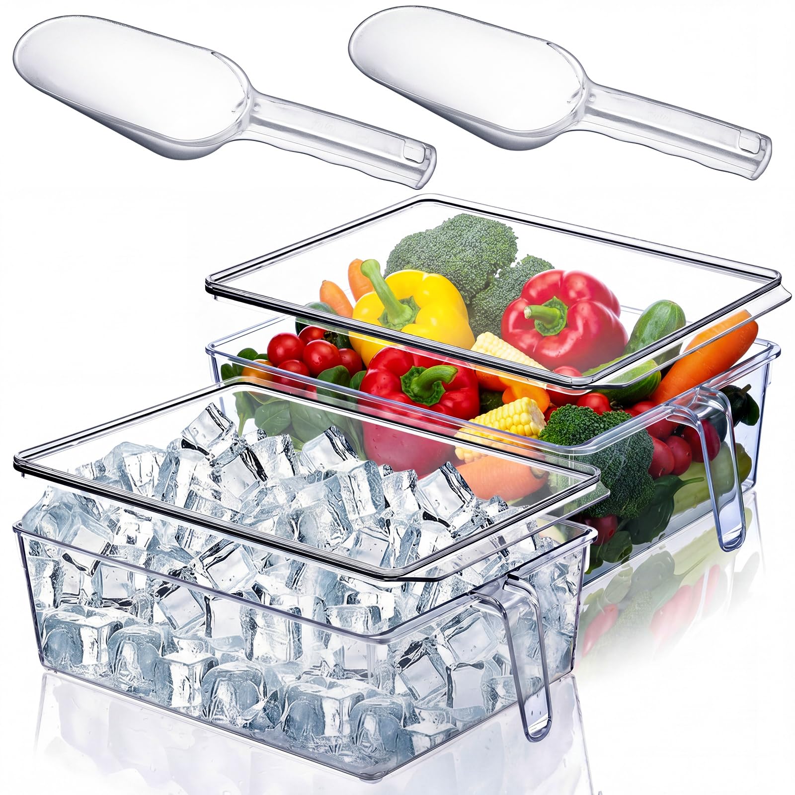 2 Sets Ice Storage Bin for Freezer,12.4 x 8.07 x 3.94 Inches