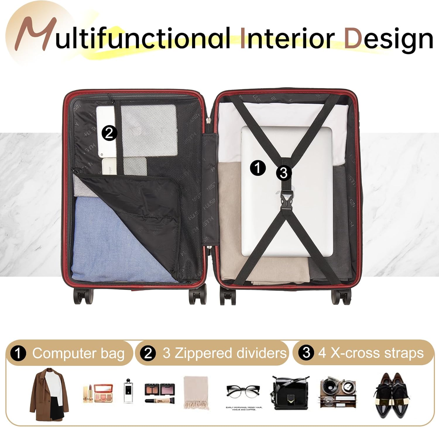 Carry on Luggage with Spinner Wheels, 22x14x9 Airline Approved Carry-on Suitcase, Small Hardside Luggage with TSA Lock,Hard Shell Suitcase,Hard Case for Travel (Red, 20-Inch) - Image 4