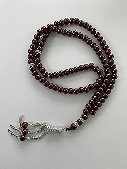Tasbeeh Glass 99 Prayer Misbah Rosary Islamic Beads Counter Spiritual Round Beads (Maroon)