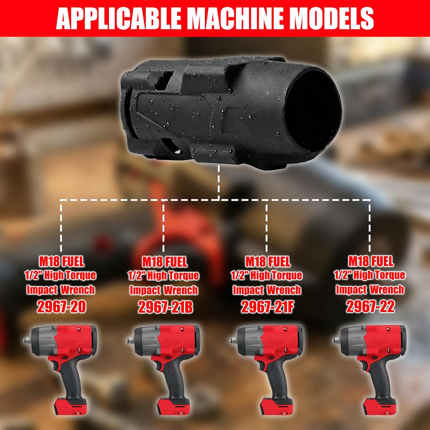 49-16-2967 Impact Wrench Protective Boot, Form-Fitting Tool Cover for Milwaukee M18 FUEL 1/2" High Torque Impact Wrench (2967-20, 2967-21B, 2967-21F, 2967-22)